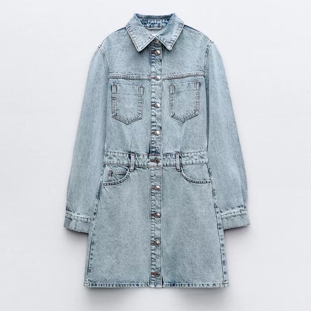 Zara Light Blue Denim Shirt Dress